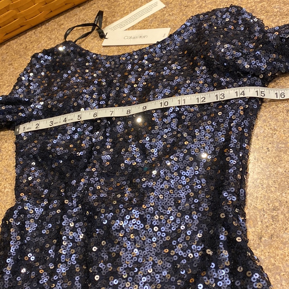 NWT Calvin Klein Blue Sequin Cocktail Social Event Dressy Dress Size 2 - Picture 7 of 16